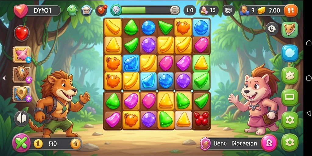 Tangkapan layar gameplay DYO1 menunjukkan keseruan mencocokkan permata.
