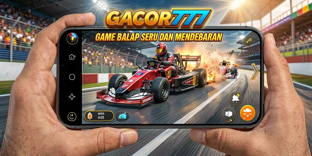 Tampilan balapan seru dalam GACOR777 dengan mobil kencang.