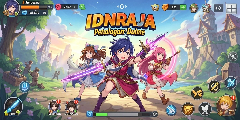 Tampilan aksi seru dalam gameplay IDNRAJA menampilkan karakter anime.
