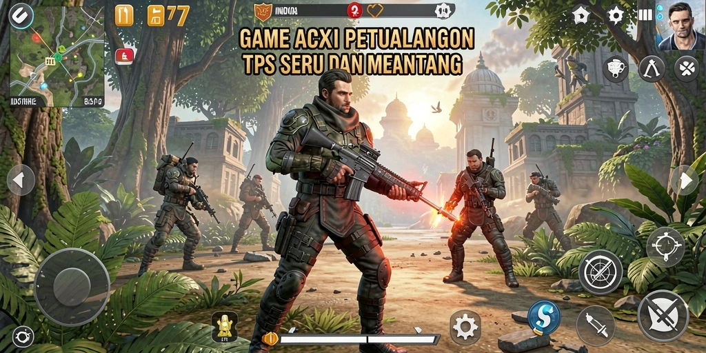 Screenshot utama INOVA77 yang menampilkan aksi tempur dalam TPS.