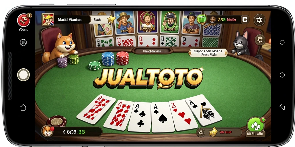 Screenshot utama JUALTOTO menampilkan gameplay Gaple yang penuh aksi.