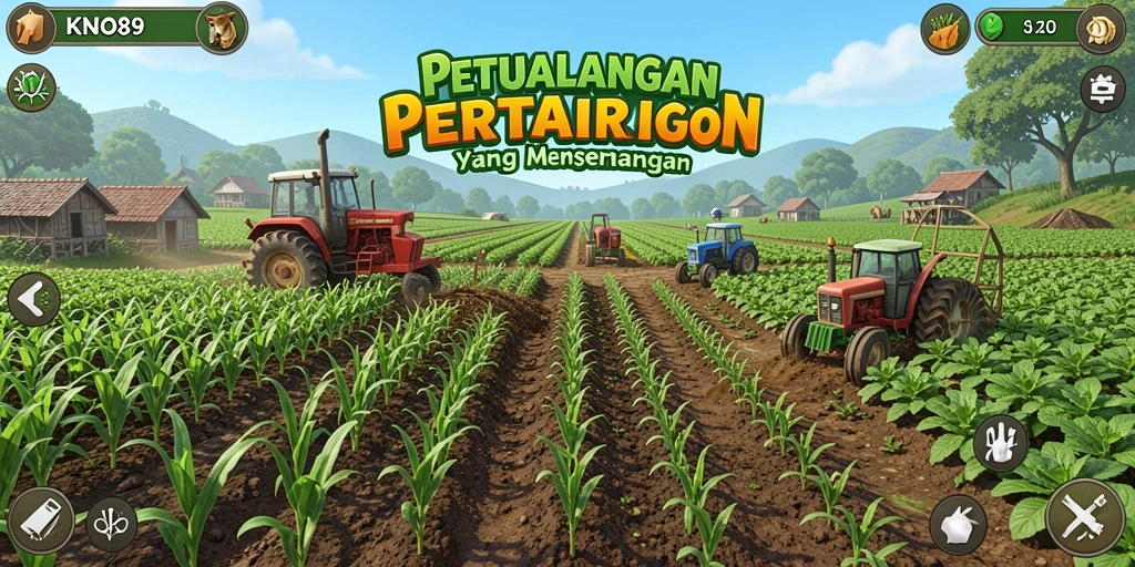 Tampilan screenshot KNO89 menunjukkan aktivitas bertani yang seru dan interaktif.