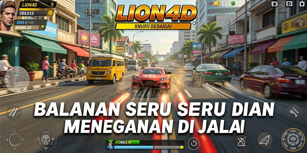 Tampilan gameplay LION4D yang menegangkan saat mobil melaju kencang.