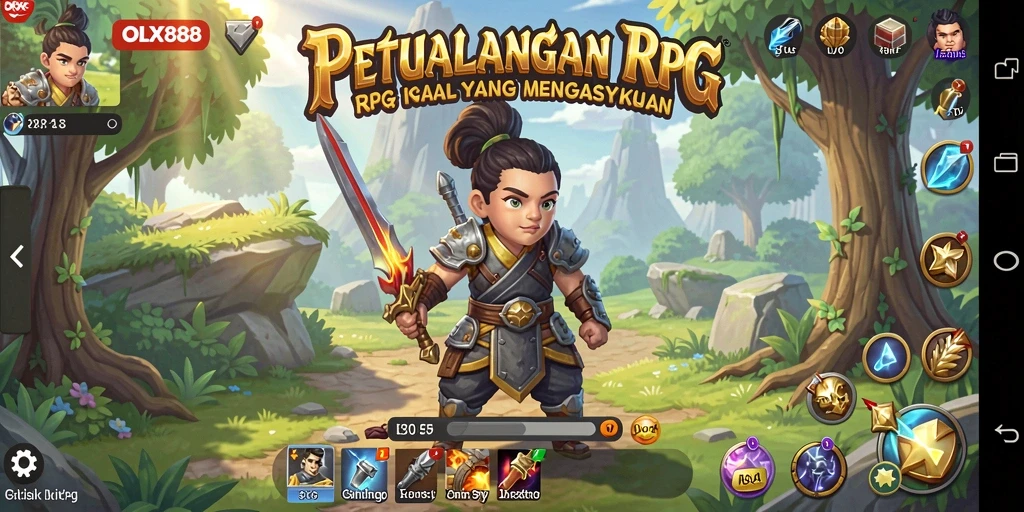 Tampilan menarik gameplay RPG OLX888 saat bertarung dengan monster.