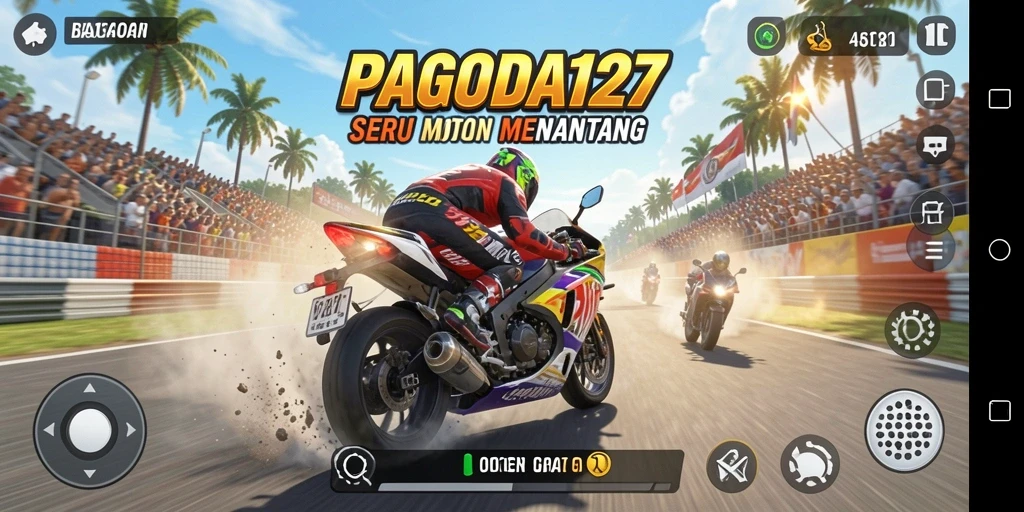 Tampilan gameplay seru dalam balapan motor di PAGODA127.