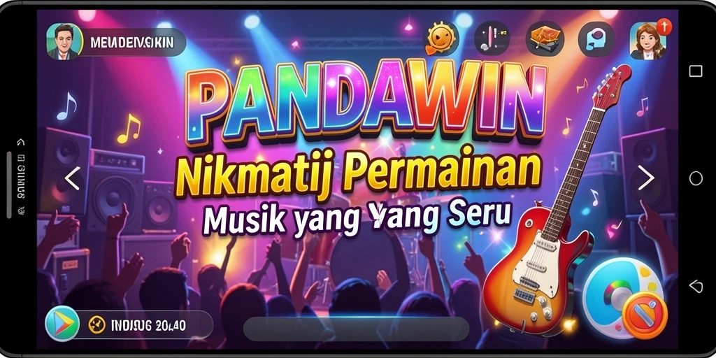 Screenshot gameplay PANDAWIN menampilkan antarmuka musik yang menarik.