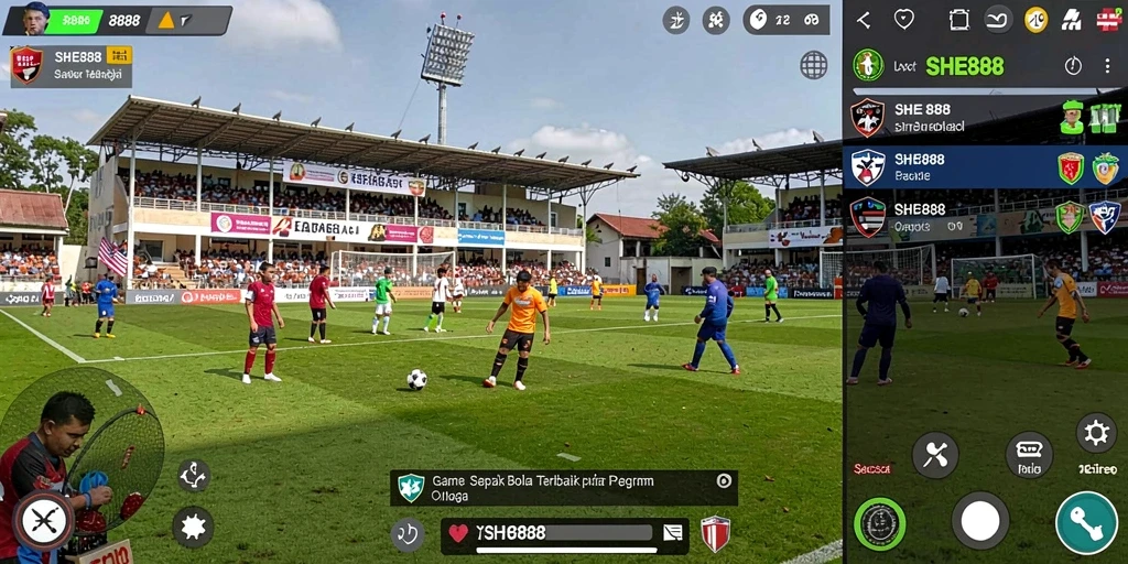 Tampilan gameplay sepak bola yang mendebarkan dan penuh aksi.
