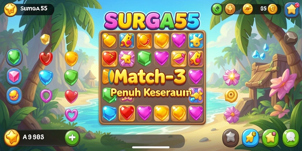 Tampilan gameplay seru dari SURGA55 saat mencocokkan buah-buahan.
