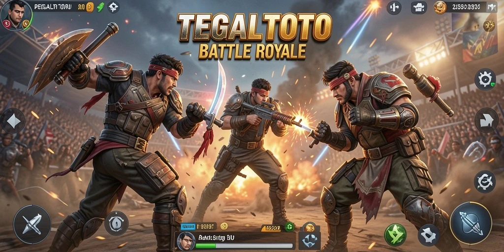 Tangkapan layar gameplay TEGALTOTO menampilkan aksi seru dalam pertempuran Battle Royale.