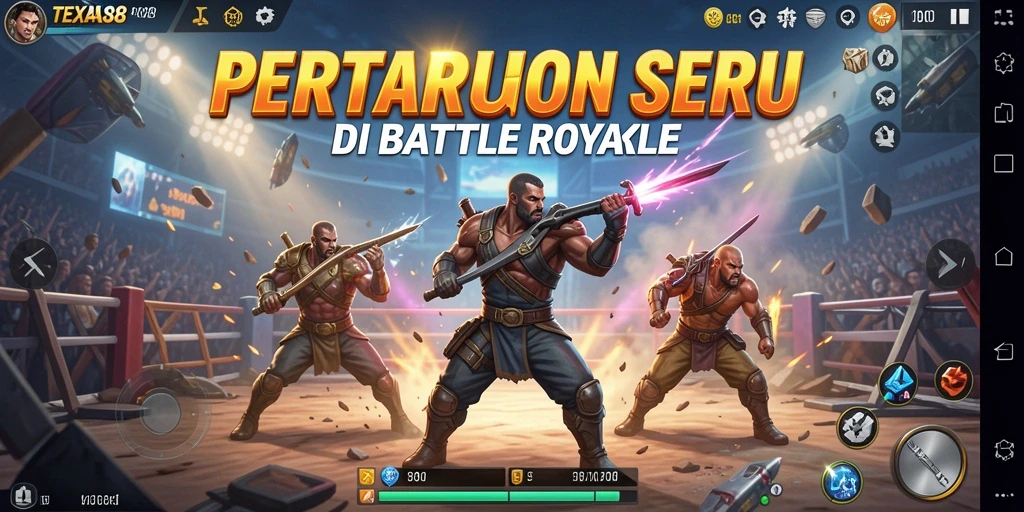 Tangkapan layar utama TEXAS88 menampilkan aksi seru di medan perang Battle Royale.